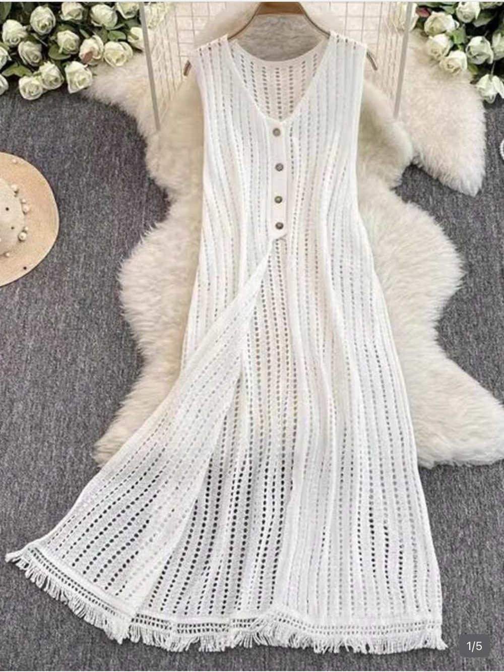 Women's Sleeveless Lace Tassel Knit Cover Up